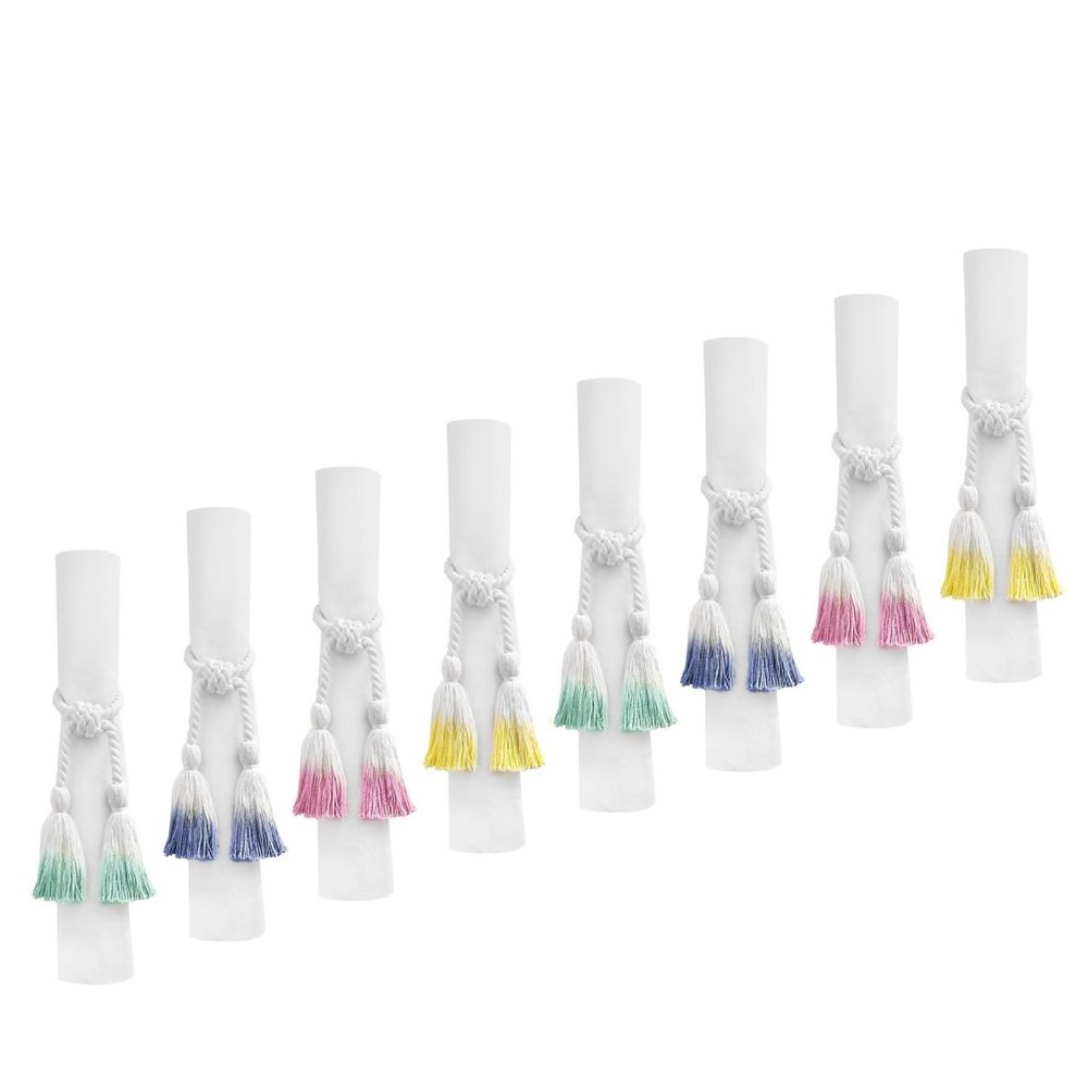 8 Wild Sage Colorful Ombre Rope Tassel Napkin Rings White Yellow Pink Blue Green